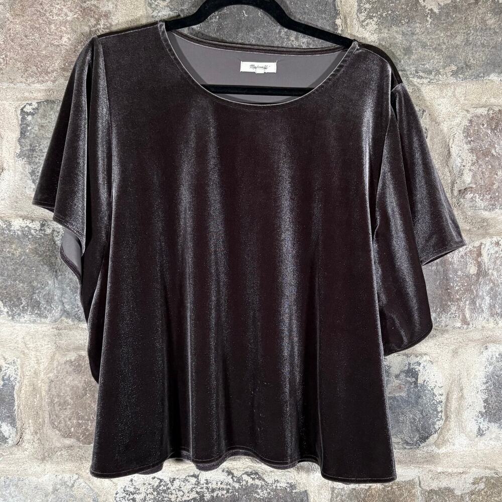 Madewell Velvet Top Woman's 3X Gray Butterfly Sleeve Holiday Soft‎ Flutter Boxy